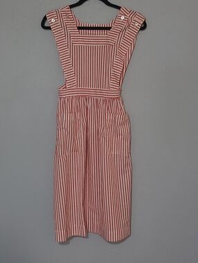 Vintage Red White Candy Striper Nurse Jumper Uniform Pinafore Size X Small 24"